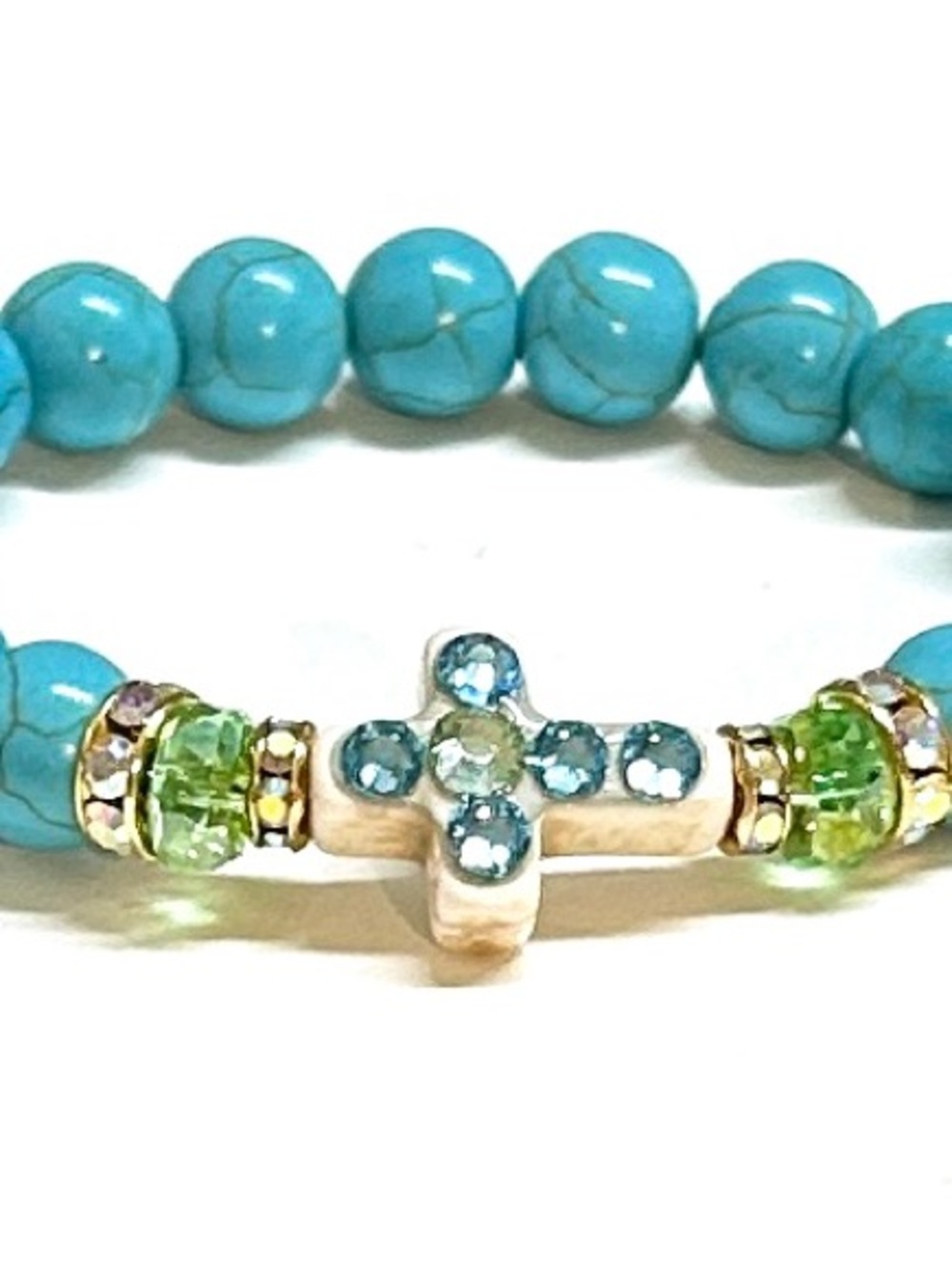 Crystal Cross Bracelet Coastal Colors Inspirational Jewelry 7 Inch Stretchy